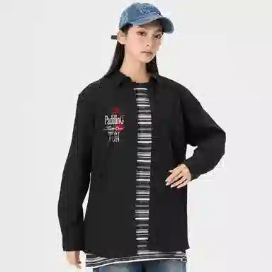 帕丁顿熊 绅士小熊玫瑰花高端万针刺绣休闲潮流百搭美式宽松长袖衬衫 男女同款