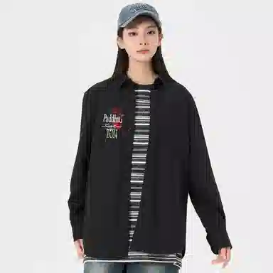 帕丁顿熊 绅士小熊玫瑰花高端万针刺绣休闲潮流百搭美式宽松长袖衬衫 男女同款