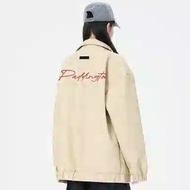 帕丁顿熊 花体字母印花美拉德复古做旧皮衣美式高街铆钉拼接休闲机车防风宽松夹克外套 男女同款