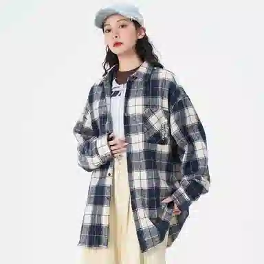 帕丁顿熊 美式字母印花宽松休闲仿毛呢多彩格纹长袖衬衫外套 男女同款