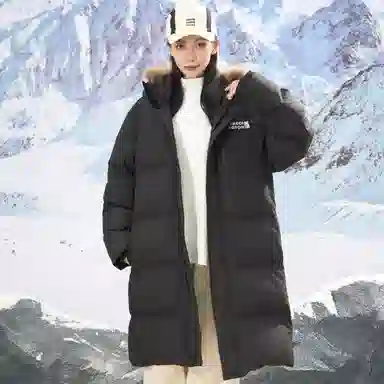 帕丁顿熊 纯色毛领派克连帽长款宽松休闲小熊贴标面包服外套防风防寒保暖加厚羽绒服 男女同款