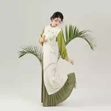 念棠织造司原创新中式改良旗袍高开叉显高显瘦套装百褶裙半身长裙