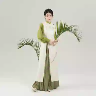 念棠织造司原创新中式改良旗袍高开叉显高显瘦套装百褶裙半身长裙