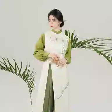 念棠织造司原创新中式改良旗袍高开叉显高显瘦套装百褶裙半身长裙