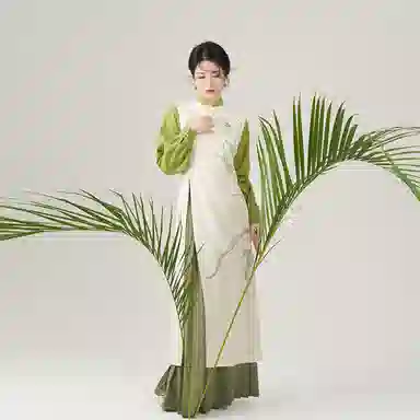 念棠织造司原创新中式改良旗袍高开叉显高显瘦套装百褶裙半身长裙