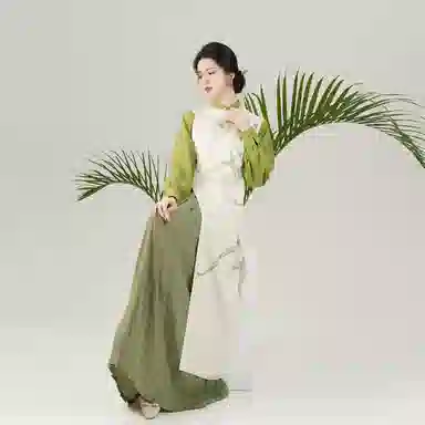 念棠织造司原创新中式改良旗袍高开叉显高显瘦套装百褶裙半身长裙