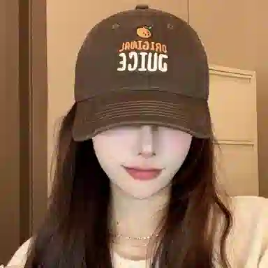 小橘子字母刺绣原宿风百搭棒球帽夏季遮阳防晒大头围显脸小简约日常百搭时尚街头风 棉 鸭舌帽 男女同款情侣款