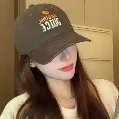 小橘子字母刺绣原宿风百搭棒球帽夏季遮阳防晒大头围显脸小简约日常百搭时尚街头风 棉 鸭舌帽 男女同款情侣款