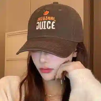 小橘子字母刺绣原宿风百搭棒球帽夏季遮阳防晒大头围显脸小简约日常百搭时尚街头风 棉 鸭舌帽 男女同款情侣款