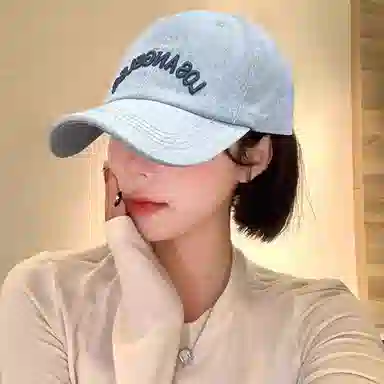 水洗做旧牛仔刺绣宽帽檐显脸小百搭大头围户外防晒遮阳帽 棉与涤纶 鸭舌帽 男女同款情侣款