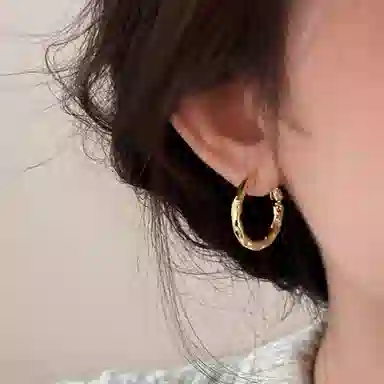 潮色绘 金色素圈高级感耳圈方圆脸圈圈耳耳饰 铜 耳环 女款