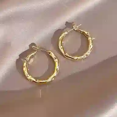 潮色绘 金色素圈高级感耳圈方圆脸圈圈耳耳饰 铜 耳环 女款