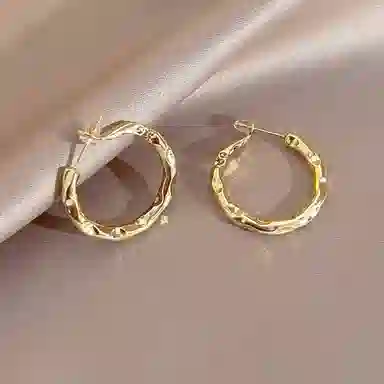 潮色绘 金色素圈高级感耳圈方圆脸圈圈耳耳饰 铜 耳环 女款