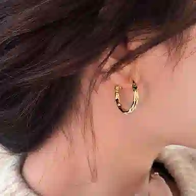 潮色绘 金色素圈高级感耳圈方圆脸圈圈耳耳饰 铜 耳环 女款