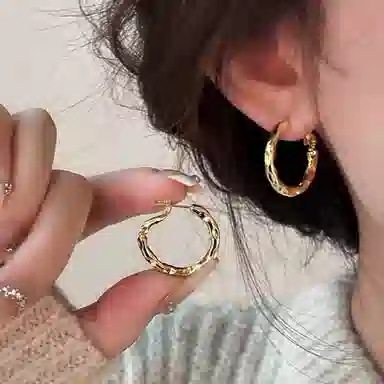 潮色绘 金色素圈高级感耳圈方圆脸圈圈耳耳饰 铜 耳环 女款