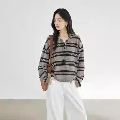 潞优野 时尚舒适通勤简约条纹针织衫 女款