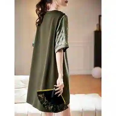 潞优野 时尚舒适简约通勤短袖连衣裙 女款