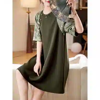 潞优野 时尚舒适简约通勤短袖连衣裙 女款