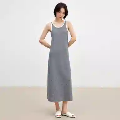 潞优野 条纹针织显瘦无袖连衣裙 女款