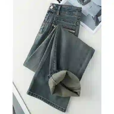 潞优野 小个子宽松高腰直筒裤子牛仔裤 女款 蓝色