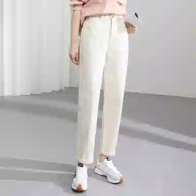 潞优野 女士高腰显瘦老爹烟管牛仔裤 女款 白色