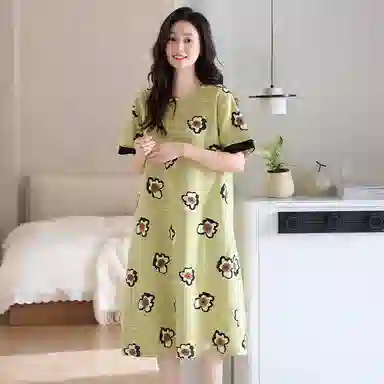 潞优野 舒适圆领透气中长款家居服短袖睡裙 女款