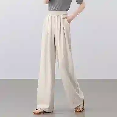 潞优野 松紧腰及地长裤高腰宽松休闲裤 女款