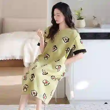 潞优野 舒适圆领透气中长款家居服短袖睡裙 女款