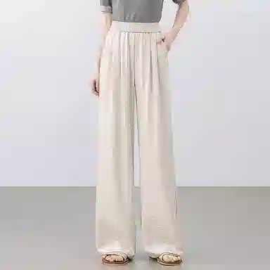 潞优野 松紧腰及地长裤高腰宽松休闲裤 女款