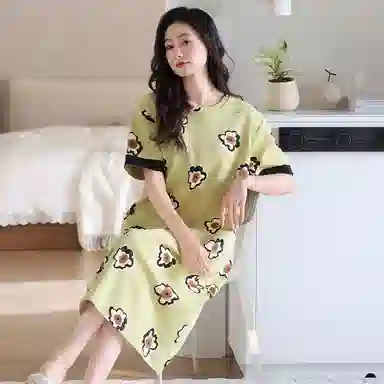 潞优野 舒适圆领透气中长款家居服短袖睡裙 女款