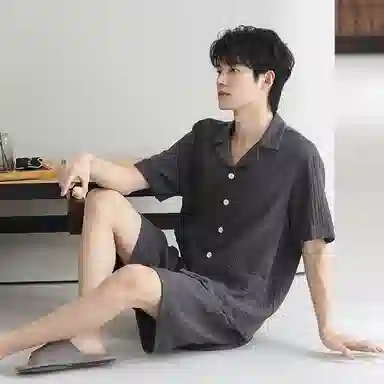 潞优野 双层纱布短袖短裤睡衣套装 男款