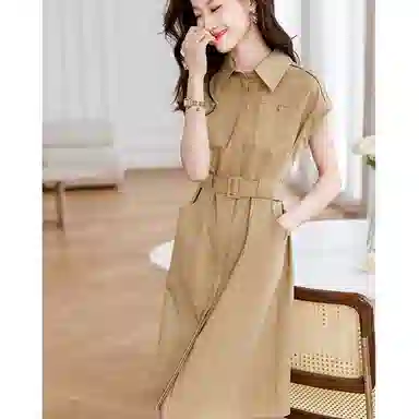 潞优野 知性优雅气质设计感显白短袖连衣裙 女款