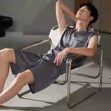 潞优野 无袖背心家居服简约纯色睡衣套装 男款