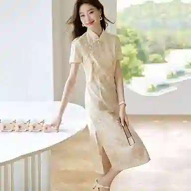 潞优野 新中式系列 气质改良旗袍高腰短袖连衣裙 女款