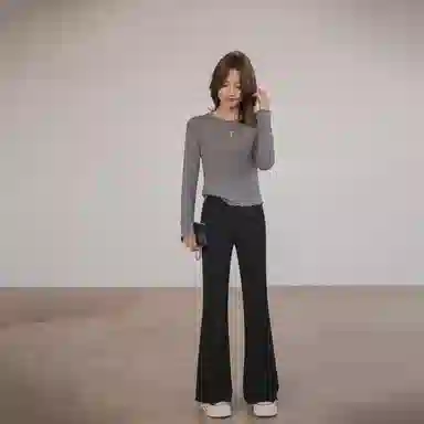 潞优野 韩系微喇高腰休闲裤 女款 黑色