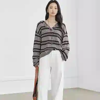 潞优野 时尚舒适通勤简约条纹针织衫 女款