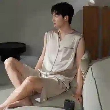 潞优野 无袖背心家居服简约纯色睡衣套装 男款