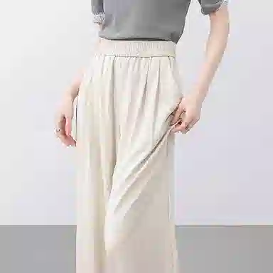 潞优野 松紧腰及地长裤高腰宽松休闲裤 女款