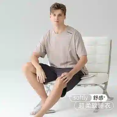 潞优野 圆领短袖舒适亲肤家居服睡衣套装 男款