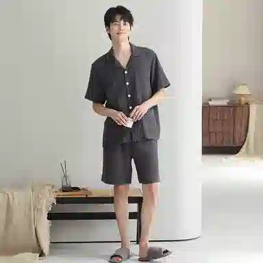 潞优野 双层纱布短袖短裤睡衣套装 男款