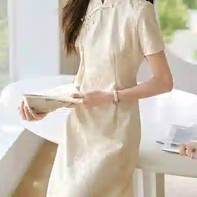 潞优野 新中式系列 气质改良旗袍高腰短袖连衣裙 女款