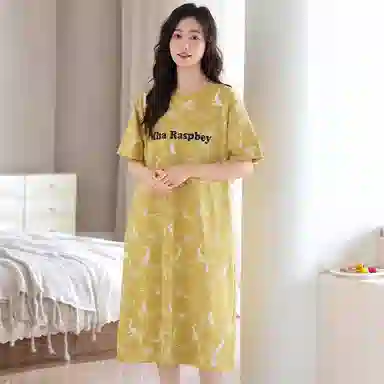 潞优野 舒适圆领透气中长款家居服短袖睡裙 女款