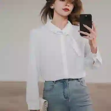 潞优野 纯色休闲百搭长袖衬衫 女款 白色