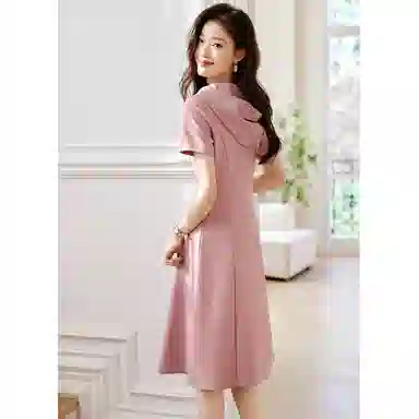 潞优野 休闲显瘦中长裙遮肚子显瘦短袖连衣裙 女款