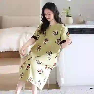 潞优野 舒适圆领透气中长款家居服短袖睡裙 女款