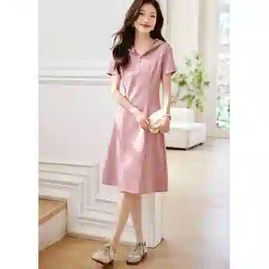 潞优野 休闲显瘦中长裙遮肚子显瘦短袖连衣裙 女款