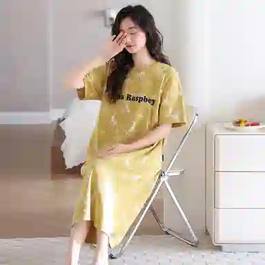 潞优野 舒适圆领透气中长款家居服短袖睡裙 女款