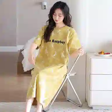 潞优野 舒适圆领透气中长款家居服短袖睡裙 女款