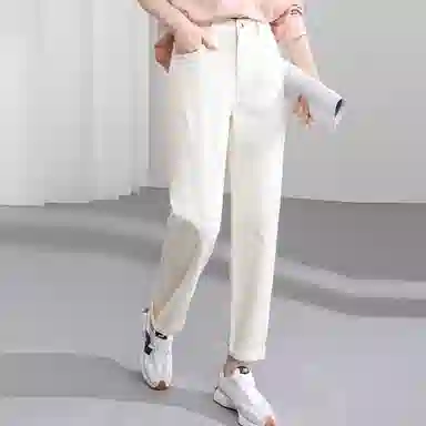 潞优野 女士高腰显瘦老爹烟管牛仔裤 女款 白色