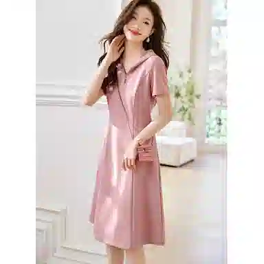 潞优野 休闲显瘦中长裙遮肚子显瘦短袖连衣裙 女款